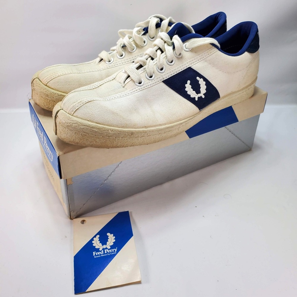 Vintage 70s Womens US 9‎ Fred Perry White Canvas Low Trainer Shoes Sneakers Box